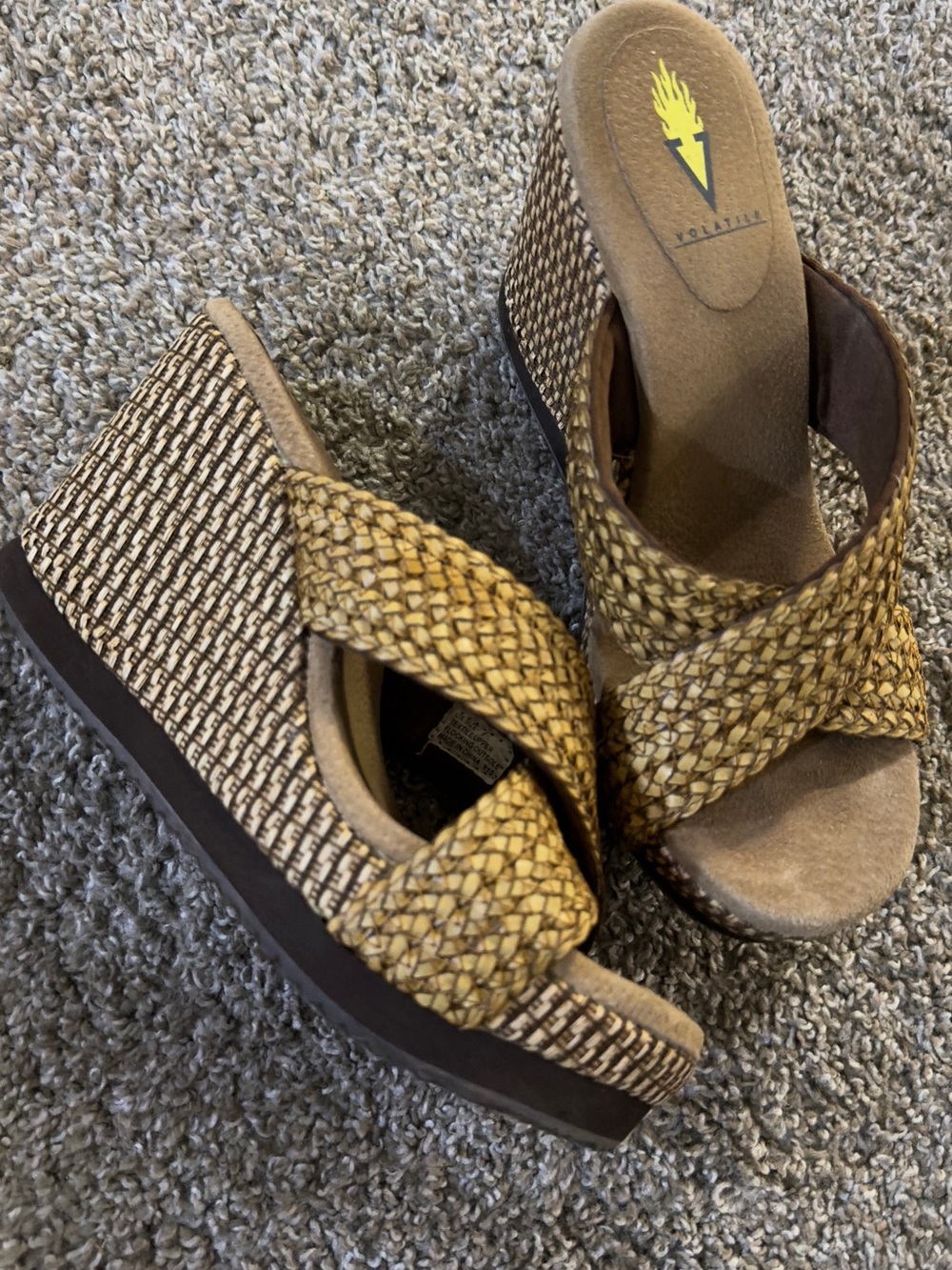 Volatile Woven Tan/Brown Platform Wedge Sandals
